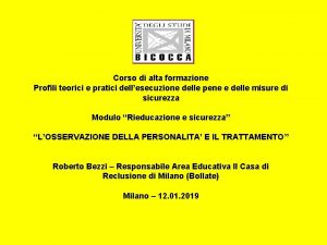 Corso di alta formazione Profili teorici e pratici