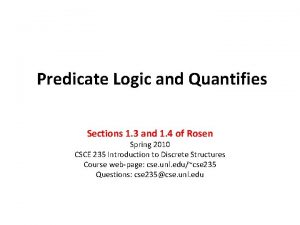 Predicate Logic and Quantifies Sections 1 3 and