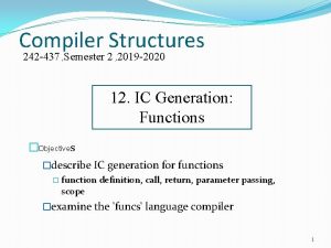 Compiler Structures 242 437 Semester 2 2019 2020 Compiler Structures 242 437 Semester 2 2019 2020