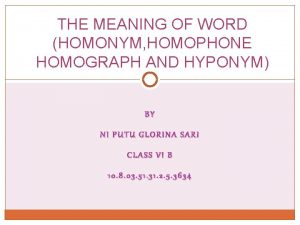 THE MEANING OF WORD HOMONYM HOMOPHONE HOMOGRAPH AND