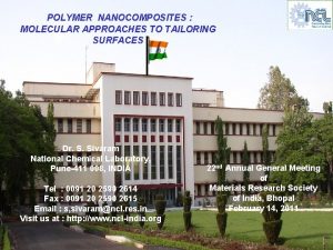 POLYMER NANOCOMPOSITES MOLECULAR APPROACHES TO TAILORING SURFACES Dr