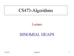 CS 473 Algorithms Lecture BINOMIAL HEAPS CS 473