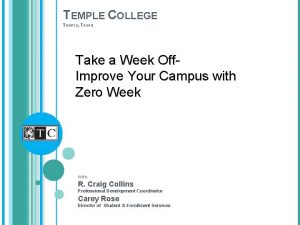 TEMPLE COLLEGE TEMPLE TEXAS Take a Week Off