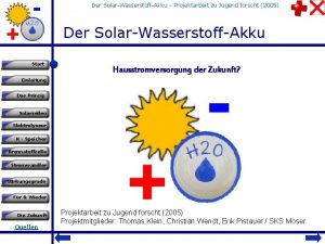 Der SolarWasserstoffAkku Projektarbeit zu Jugend forscht 2005 Der
