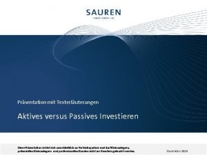 Prsentation mit Texterluterungen Aktives versus Passives Investieren Diese