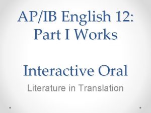 Interactive oral presentation