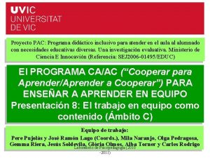 Proyecto PAC Programa didctico inclusivo para atender en