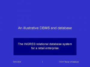 An illustrative DBMS and database The INGRES relational