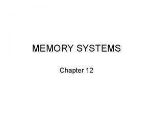 MEMORY SYSTEMS Chapter 12 Memory Hierarchy Cache Memory