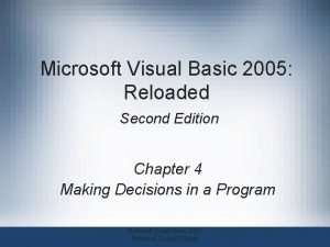 Microsoft Visual Basic 2005 Reloaded Second Edition Chapter