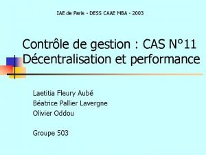 IAE de Paris DESS CAAE MBA 2003 Contrle