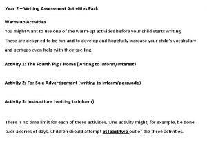 Year 2 Writing Assessment Activities Pack Warmup Activities