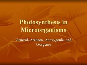 Photosynthesis in Microorganisms General Archaen Anoxygenic and Oxygenic