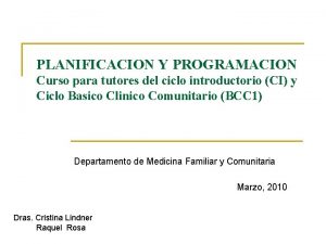 PLANIFICACION Y PROGRAMACION Curso para tutores del ciclo