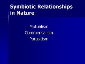 Symbiotic Relationships in Nature Mutualism Commensalism Parasitism Symbiosis