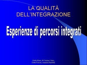 LA QUALIT DELLINTEGRAZIONE Nadia Meini M Cristina Colaci