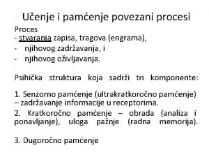 Uenje i pamenje povezani procesi Proces stvaranja zapisa