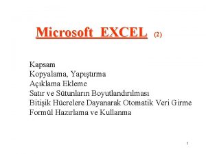 Microsoft EXCEL 2 Kapsam Kopyalama Yaptrma Aklama Ekleme