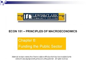 ECON 151 PRINCIPLES OF MACROECONOMICS Chapter 6 Funding