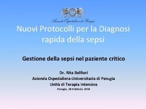 Nuovi Protocolli per la Diagnosi rapida della sepsi