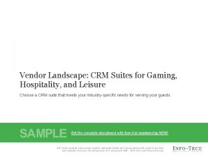 Vendor Landscape CRM Suites for Gaming Hospitality and