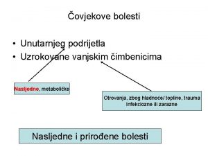 ovjekove bolesti Unutarnjeg podrijetla Uzrokovane vanjskim imbenicima Nasljedne