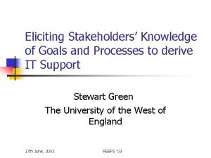 Eliciting Stakeholders Knowledge of Goals and Processes to