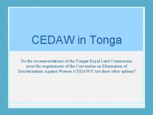 CEDAW in Tonga Do the recommendations of the