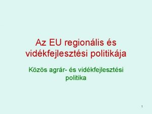 Az EU regionlis s vidkfejlesztsi politikja Kzs agrr