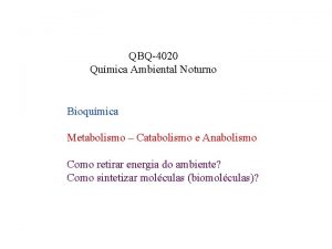 QBQ4020 Qumica Ambiental Noturno Bioqumica Metabolismo Catabolismo e