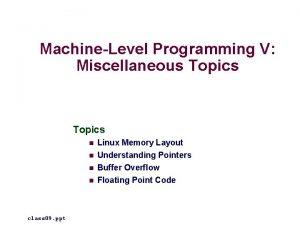 MachineLevel Programming V Miscellaneous Topics n Linux Memory