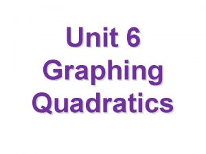 Unit 6 Graphing Quadratics Transformations of Quadratics in