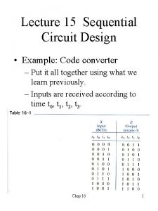 Lecture 15 Sequential Circuit Design Example Code converter