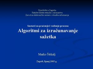 Sveuilite u Zagrebu Fakultet Elektrotehnike i raunarstva Zavod