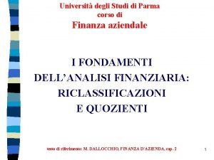Universit degli Studi di Parma corso di Finanza