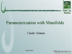Parameterization with Manifolds Cindy Grimm Manifold What they