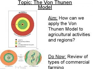 Topic The Von Thunen Model Aim How can