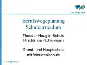 TheodorHeuglinSchule Berufswegeplanung Schulcurriculum TheodorHeuglinSchule HirschlandenSchckingen Grund und Hauptschule