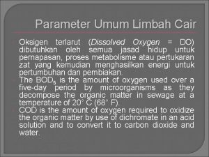 Parameter Umum Limbah Cair Oksigen terlarut Dissolved Oxygen