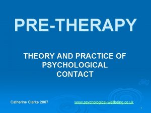 PRETHERAPY THEORY AND PRACTICE OF PSYCHOLOGICAL CONTACT Catherine