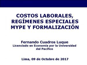 COSTOS LABORALES REGMENES ESPECIALES MYPE Y FORMALIZACIN Fernando