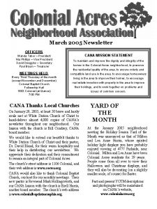 March 2005 Newsletter OFFICERS Wanda Tabor President Nia