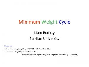 Minimum Weight Cycle Liam Roditty BarIlan University Based