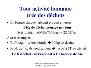 Tout activit humaine cre des dchets En France