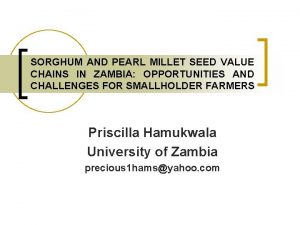 SORGHUM AND PEARL MILLET SEED VALUE CHAINS IN