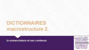 La macrostructure d'un dictionnaire