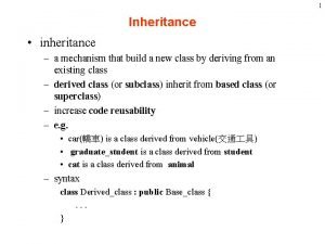 1 Inheritance inheritance a mechanism that build a