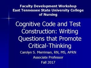 Faculty Development Workshop East Tennessee State University College