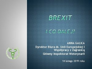 ANNA GALICA Dyrektor Biura ds Unii Europejskiej i