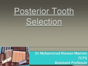 Posterior Tooth Selection Dr Muhammad Rizwan Memon FCPS